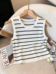 Resyla Women's Casual Striped Crew Neck Knitted Vest, Versatile For Autumn/Winter - Multicolor - View 4