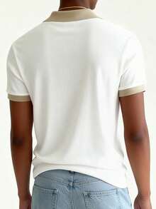 Manfinity Dauomo Men's Letter Embroidery Contrast Trim Casual Versatile Short Sleeve Polo Shirt - Multicolor - View 2
