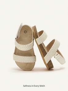 Cozy Pixies Summer Fashionable Versatile Woven Cute & Lively Elegant Princess Style Pastoral Casual Comfortable Girls/Baby Flat Sandals - Beige - View 2