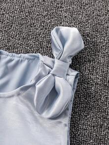 SHEIN Elladie kids Young Girl' Summer Sleeveless Polka Dot Bow Decor Princess Dress, Light Blue Summer Cotton Mini Satin Dress Cute And Elegant Ruffle Dress Young Kids Flower Kids Dresses Light Blue Little Girls Dress Kids Dresses For Girls Light Blue Dress For Kids Girls Blue Dresses Kids Dresses With Ruffles Kids Dresses Bow Shoulder Kids Dresses For Girls Blue - Blue - View 5
