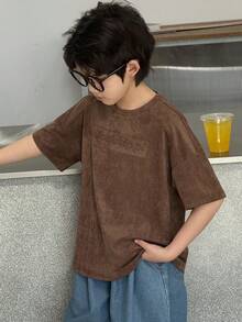 Dazy Kids Tween Boy Round Neck Letter Embossed Casual Versatile Daily Wear Short Sleeve T-Shirt - Brown - View 6