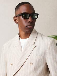 SUMWON Men's Light Beige Linen Feel Double Breasted Blazer With Matching Straight Leg Suit Pants Two Piece Formal Business Wedding Summer Set - Beige - View 7