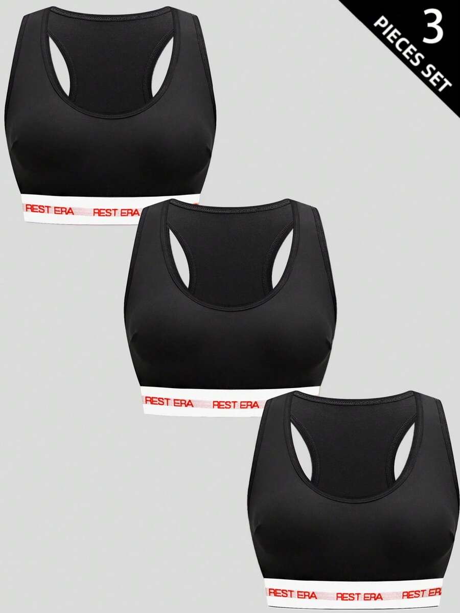 3件套女士时尚字母印花文胸 - 彩色 - 查看 1