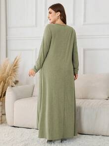 Lacomfia 针织弹力浅蓝色长袖褶裥口袋简约时尚休闲舒适柔软大码女装 - 薄荷綠 - 查看 2