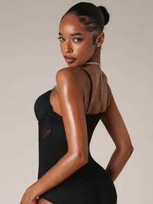 SHEIN BAE Sexy Lace Patchwork Comfort Cup Jumpsuit - Black - View 2