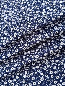 Tween Girls Navy Floral Bow Collar Fitted Puff Sleeve Mini Dress, Party, Vacation, Coastal Chic Outfit Daisy Dress Blue Flower Dress Aesthetic Dresses For Summer Girls Short Sleeve Dress Puff Sleeve Dress - Navy Blue - View 4