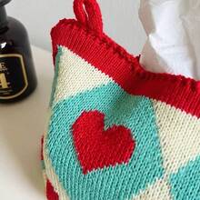 Joivida 1Pc Original High-End Heart Knitted Fabric Tissue Box, Hanging Tissue Cover For Car & Home, Desktop Tissue Storage Pouch - Multicolor - View 6