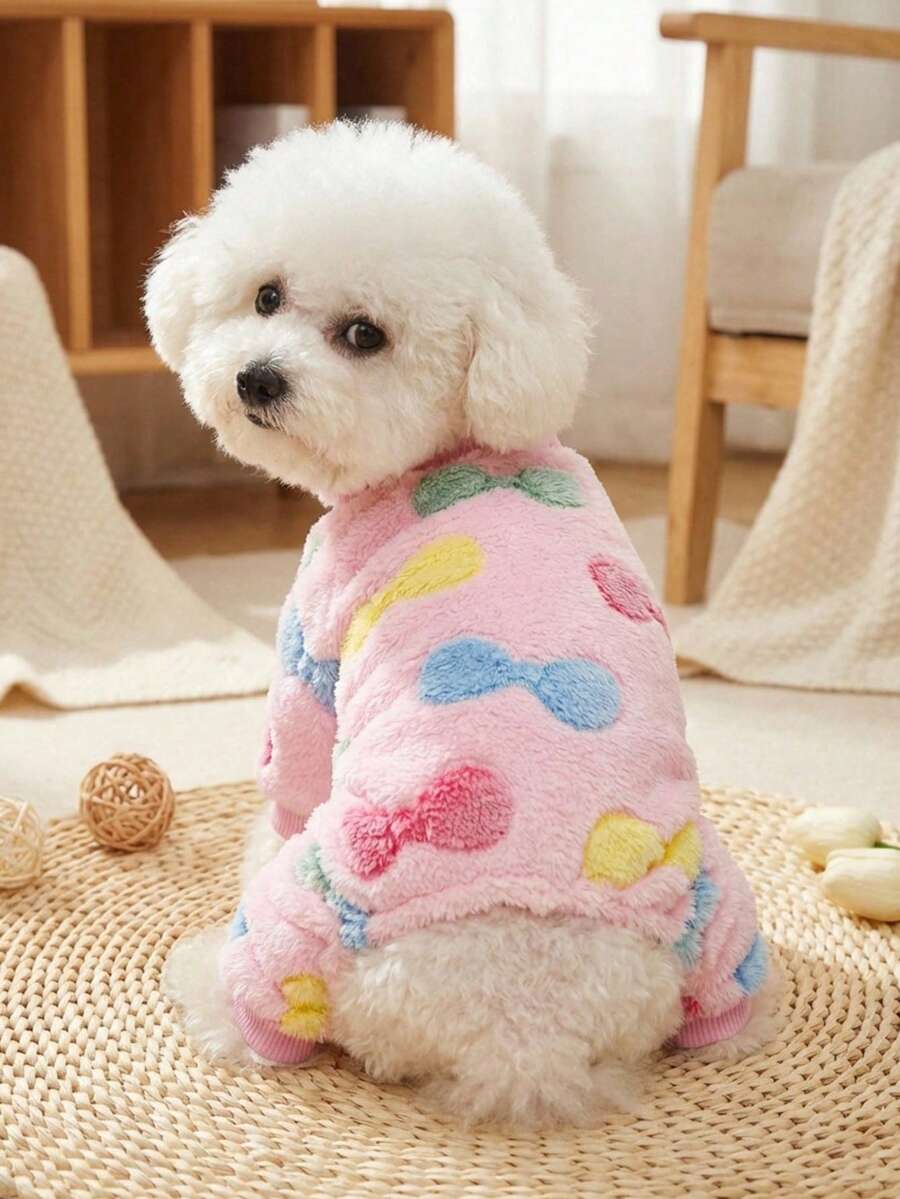 PETSIN 1件装宠物猫狗连体衣，蝴蝶印花，加厚抓绒，保暖舒适，粉色 - 彩色 - 查看 1