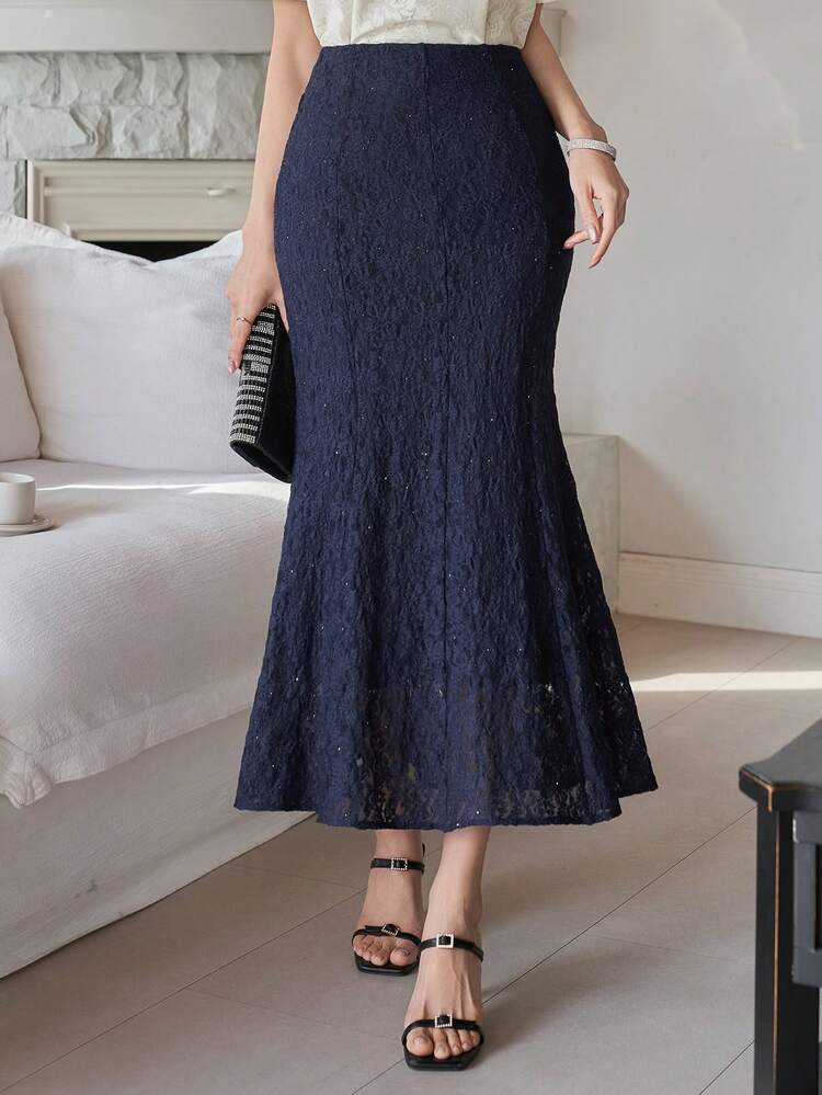 Women's Solid Color Lace Fitted Elegant Mermaid Skirt