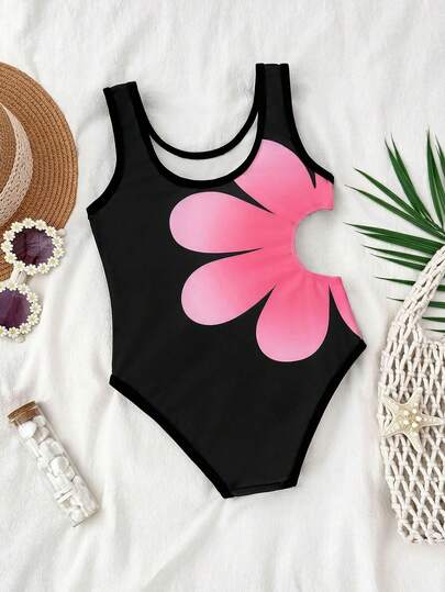 SHEIN Top de Maiô Bikini com Alças Finas e Estampa Floral Tricotada para Meninas
