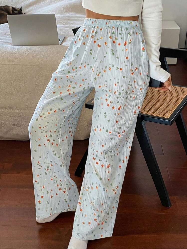 Colorful Star Pattern Loose Straight Leg Pajama Pants For Women