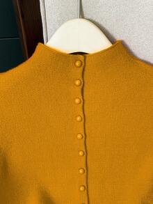 Franclia 休闲宽松无袖高领针织上衣，红色，女士，春秋季 - 薑色 - 查看 3