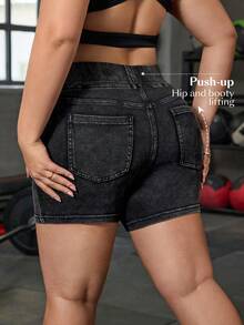 Flexra Shorts vaqueros de talla grande para mujer, de uso casual, con bolsillos y versátiles para el uso diario - Negro - Ver 2