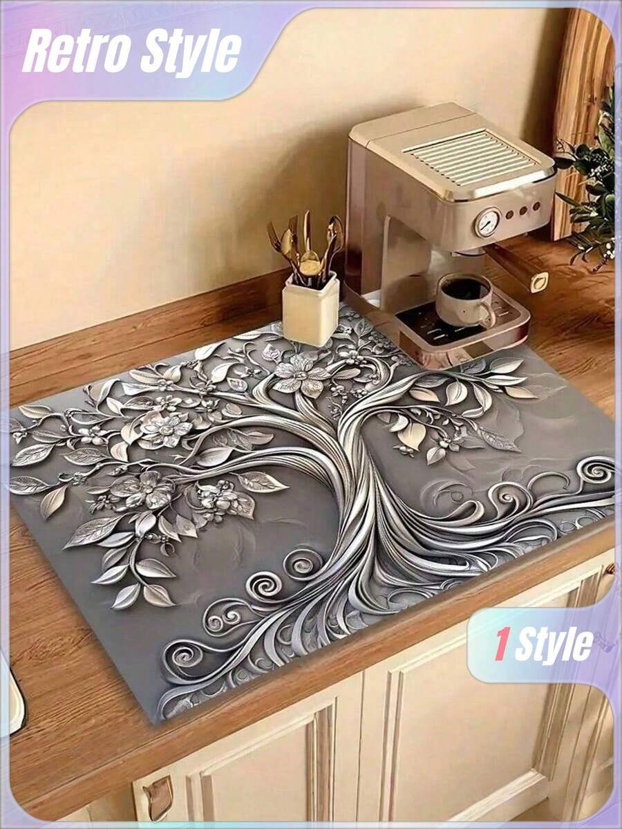 1 Peça Capa de Fogão (Material de Lama de Diatomáceas (Semelhante ao Gel de Sílica)) Protetor com Incrível Design de Árvore Prateada e Flores Delicadas Simbolizando Crescimento, Paz e Beleza. Moda Resistente ao Calor, Antiderrapante e Arranhão Livre, Fácil de Limpar, Perfeito para Qualquer Cozinha, Máquina de Lavar, Secadora, Proteção do Painel do Fogão