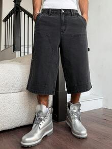 Manfinity EMRG Quần short denim đen nam kiểu dáng đường phố thường ngày, nhiều túi và họa tiết. - màu đen - Xem 7