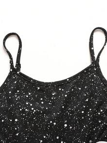 SHEIN 少女休闲运动体操瑜伽闪亮优雅高弹力箔针织露背连体紧身衣，黑色 - 黑色 - 查看 5