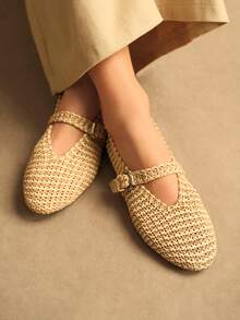 Rosivie Women's Buckle Design Casual Versatile Flat Shoes - Khaki - View 4