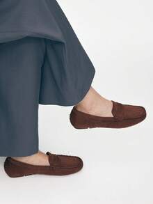 Mnmlis Giày lười nữ bằng da lộn màu nâu cổ điển, giày bệt thoải mái, phù hợp cho việc đi lại, kiểu dáng cổ điển, thời trang, thoải mái, cao cấp, thích hợp cho ngày Valentine. - màu nâu - Xem 7