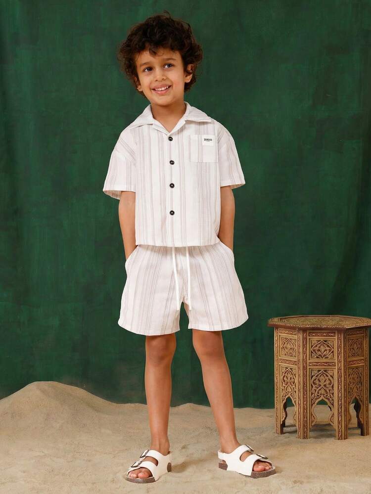 Striped Button Down Shirt And Shorts Set