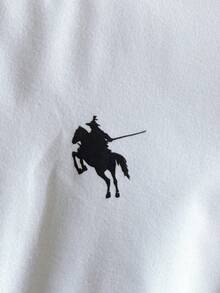 SHEIN 少女夏季休闲骑士印花侧边荷叶边短袖T恤裤套装，露脐上衣裤套装，休闲两件套，女士夏季两件套，女士休闲套装，女士夏季两件套，女士夏季白色露脐上衣阔腿裤抽绳运动裤 - 藍白色 - 查看 6