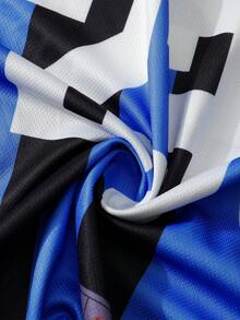 ROMWE MEN Spring Casual Graphic Men'S Casual Numeric Striped Print Polo Shirt, Sports Style - Blue - View 5