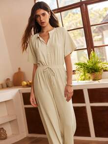 波西米亚风针织提花女士连体裤家居服 - 酒紅色 - 查看 4