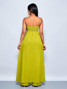 i fluido y pantalones de pierna ancha con bolsillos, decorado con diamantes y tela texturizada, estilo de vacaciones en la playa, perfecto para ir de viaje, festivales de música y uso diario - Verde - Ver 2
