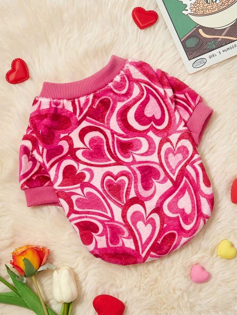 PETSIN 1 Pc Fleece Heart Print Warm Crewneck For Pet Dogs & Cats, Universal - Multicolor - View 1