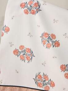 Al Najma Plus Size Women's Floral Patchwork Print Twist Keyhole Neck Ruffle Sleeve Loose Dress, Elegant Resort Style, Spring/Autumn - Multicolor - View 9