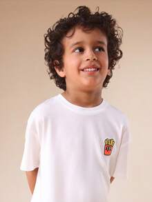 SUMWON Boys Casual French Fries Character Print T-Shirt And Striped Pajama Pants Co-Ord Set Summer Outfit With Short Sleeves - Blue - View 5