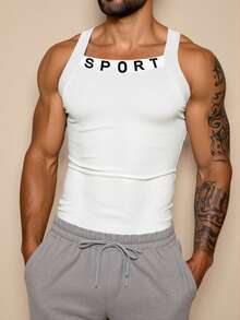 GymBeat Men's Sports Tank Top, Outdoor Running Workout Casual, Gym - White - View 4