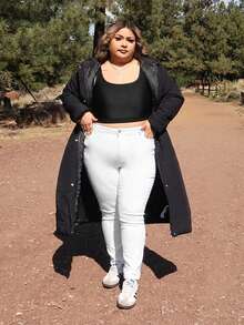 Enliva Plus Size Women High Waist Pockets Skinny Casual Versatile Jeans, For Apple And Rounded Body Shape - White - View 6