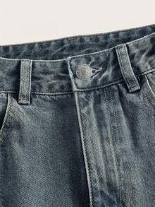 SHEIN EZwear 女士宽松休闲百搭百慕大牛仔短裤，带口袋 - 藍色 - 查看 4