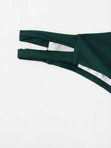 Swim Basics Solid Color Hollow-Out Swimwear Bottom For Beach Vacation - Olive Green - View 5