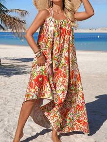 Swim Vcay فستان وغطاء واحد قطعة مريح وأنيق للنساء بطبعات عشوائية ومضفر، مناسب للعطلات والأجواء الصيفية الأنيقة والبسيطة - متعدد الألوان - مشاهدة 5