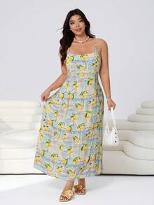Solflare Đầm hai dây casual in hình chanh, khẩu hiệu du lịch, dành cho nữ, cỡ lớn. - Nhiều màu - Xem 8