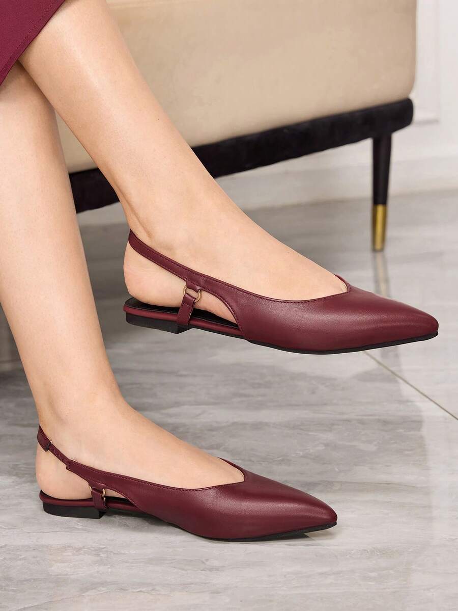 Sleekvia Women's Pointed Toe Casual Versatile Flat Shoes - Burgundy - View 1