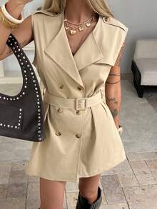 DAZY Women's Casual Sleeveless Jacket, Versatile Design, Suitable For Spring, Summer, Valentine's Day - Khaki - View 4