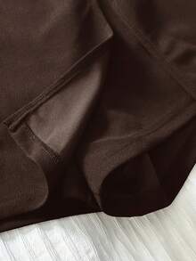 SHEIN EZwear 大码女士休闲日常通勤简约纯色巧克力棕色阔腿裤 - 巧克力棕 - 查看 3
