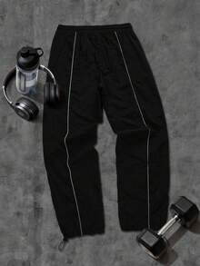 Sport MetroGents 男士十字印花抽绳腰宽松运动裤 - 黑色 - 查看 2