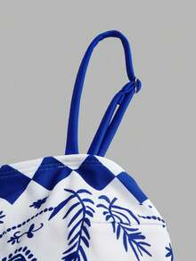 Swim Oasis 女士蓝白热带棕榈树印花连体泳衣，优雅休闲沙滩度假罩衫 - 藍白色 - 查看 4