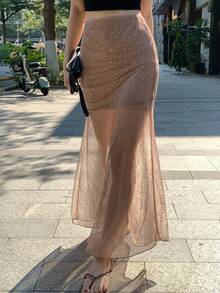 DAZY 女士时尚休闲派对撞色亮片裙 - 卡其色 - 查看 5