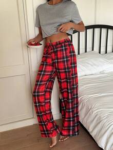 两件套豹纹极简动物图案领睡衣套装，包括七分袖上衣和七分裤，舒适女士睡衣 - 彩色 - 查看 1