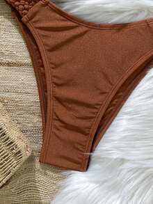 Swim Chiccia Bộ bikini 2 món dành cho nữ, màu trơn, kiểu dáng gợi cảm, gồm áo hai dây và quần tam giác buộc dây phía trước, thích hợp cho mùa hè. - màu nâu - Xem 5