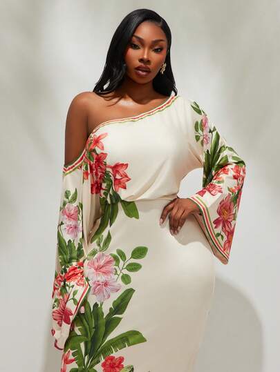 Radiana Plus Size Dresses One Sleeve Dress Plus Size Resort Wear Plus Size Sexy Dress One Shoulder Dress Curve Plus Size Floral Dress Curve Floral Dress Plus Size One Shoulder Dress