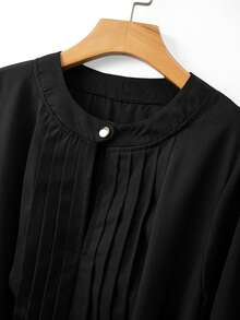 GlowEve CURVE Áo sơ mi cổ tròn kiểu Pháp cổ điển, thanh lịch, giản dị, có nơ thắt trang trí. - màu đen - Xem 3