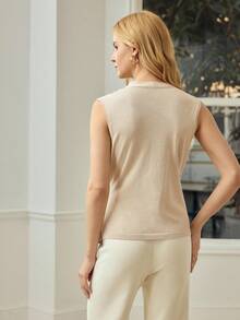 MOTF PREMIUM WOMEN'S OVERLAP COLLAR FOLD PLEATED KNIT TOP - Apricot - View 3