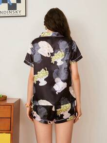 Chillnights Fruit Pattern Contrast Color Cardigan Women Pajama Set - Multicolor - View 2