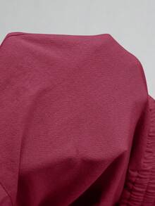 Elaquor Pantalones cortos de talla grande de unicolor con volante francés en el bajo - Burdeos - Ver 12