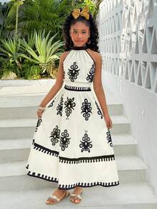 Tween Girls' Sleeveless Top And Mini Skirt Set, Casual & Fashionable, Suitable For Summer Vacation - Apricot - View 5